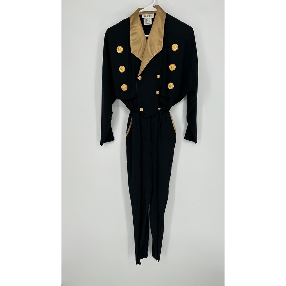 Vintage The King Black Gold Jumpsuit Womens 4 Retro Disco Glam Wide Leg